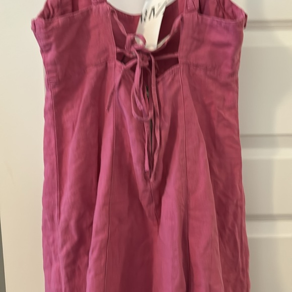 Zara pink mini slip dress with ties spaghetti straps size small linen cotton NWT - Picture 9 of 16